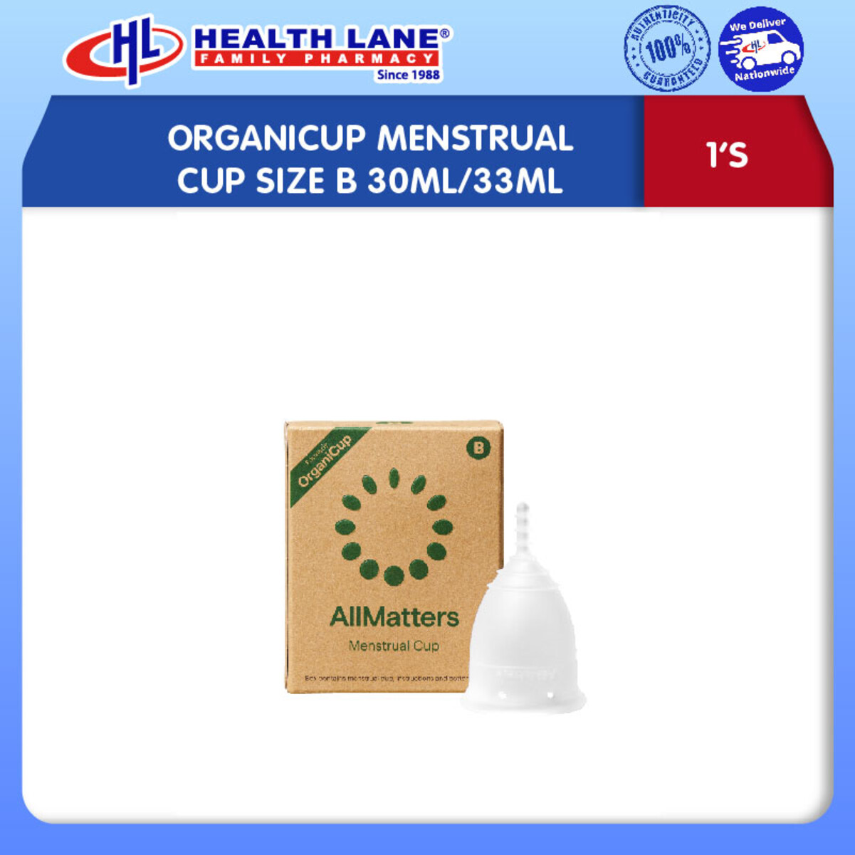ALLMATTERS ORGANICUP MENSTRUAL CUP SIZE B 30ML/33ML
